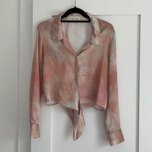 Aritzia Wilfred Tie-Front Top in Pink Tie-dye